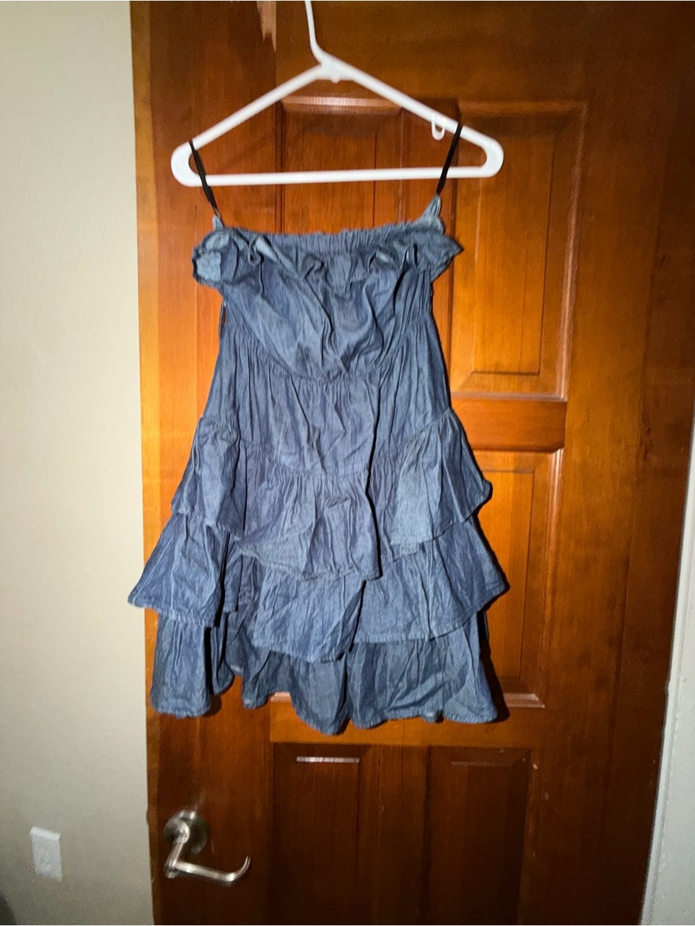 Tiered Ruffle Mini Dress in Denim Blue